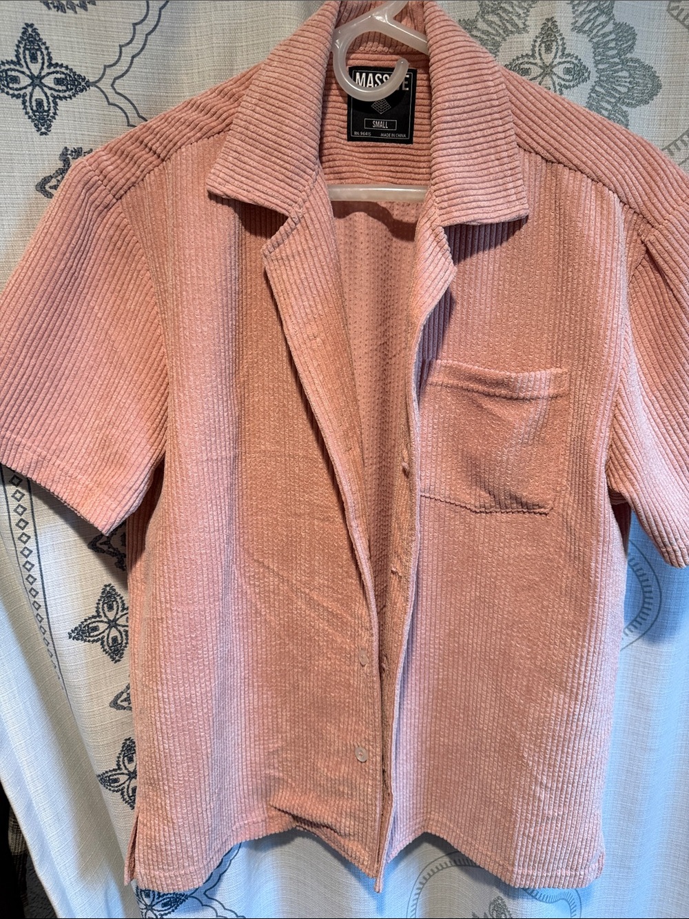 Mason & Belle Pink Corduroy Short Sleeve Button-Up Shirt